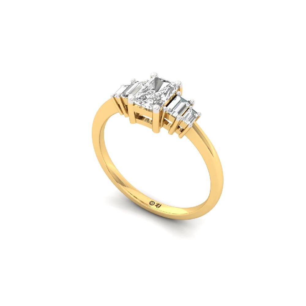 Radiant Elegance Ring with Center & Baguette Accents CVD Diamond Ring