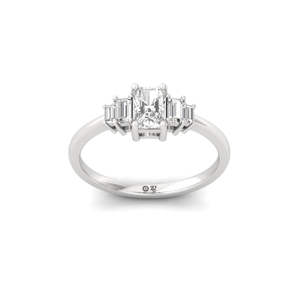 Radiant Elegance Ring with Center & Baguette Accents CVD Diamond Ring
