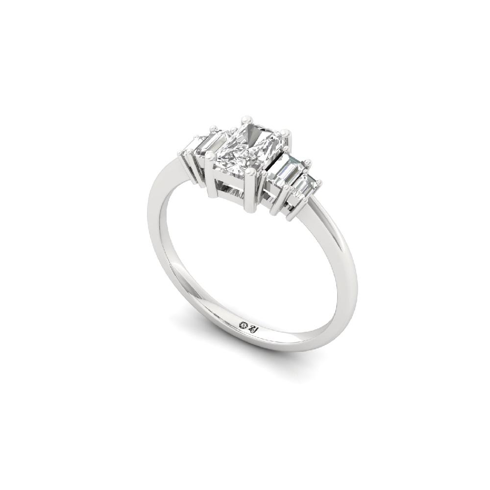 Radiant Elegance Ring with Center & Baguette Accents CVD Diamond Ring