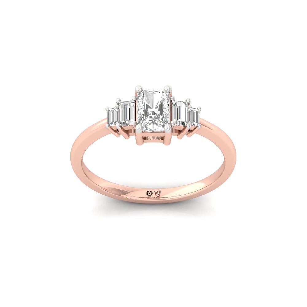 Radiant Elegance Ring with Center & Baguette Accents CVD Diamond Ring