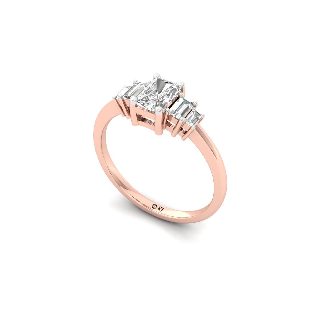 Radiant Elegance Ring with Center & Baguette Accents CVD Diamond Ring