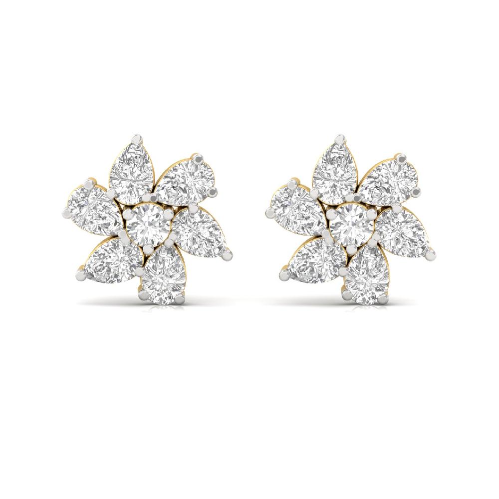 Floral Sparkle Pear & Round CVD Diamond Stud Earrings