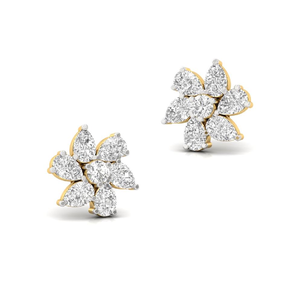 Floral Sparkle Pear & Round CVD Diamond Stud Earrings