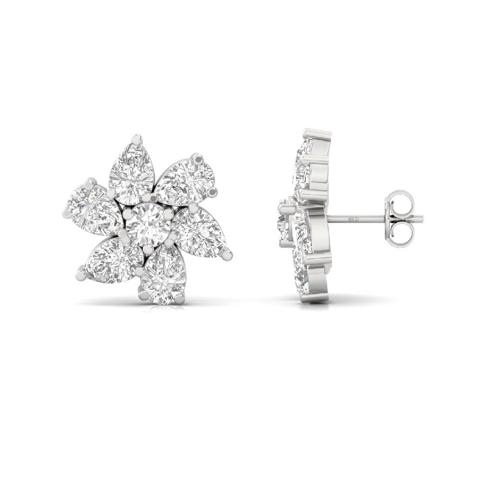 Floral Sparkle Pear & Round CVD Diamond Stud Earrings