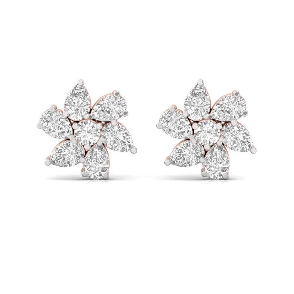 Floral Sparkle Pear & Round CVD Diamond Stud Earrings
