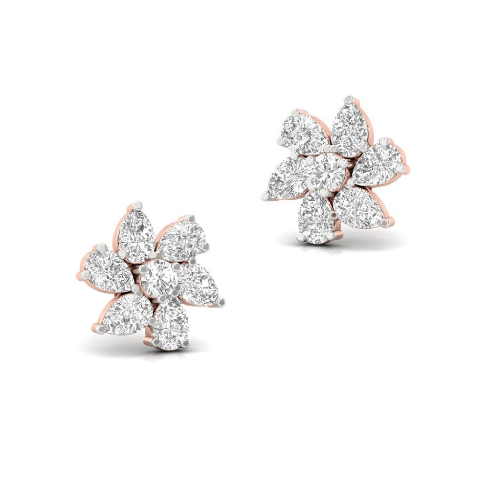 Floral Sparkle Pear & Round CVD Diamond Stud Earrings