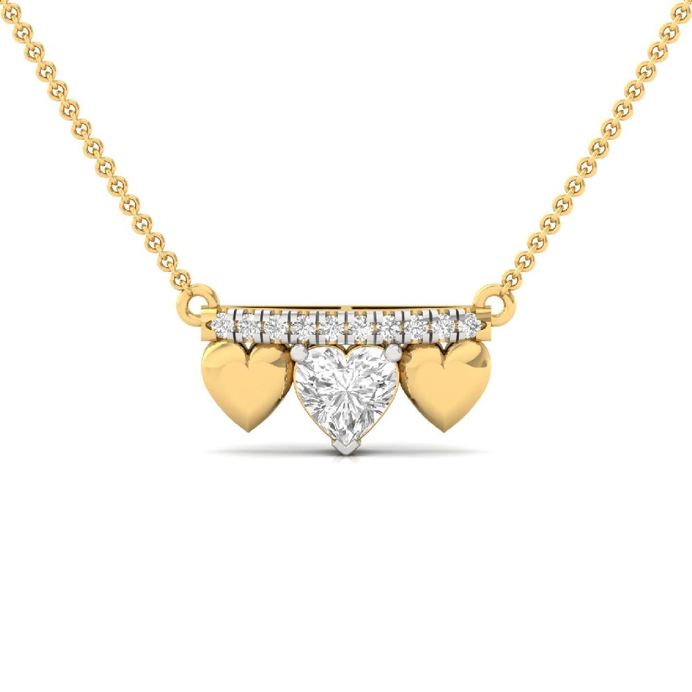 Heart Trio Bar Pendant Minimalist Heart Shape Lab Grown Diamond CVD Diamond Necklace