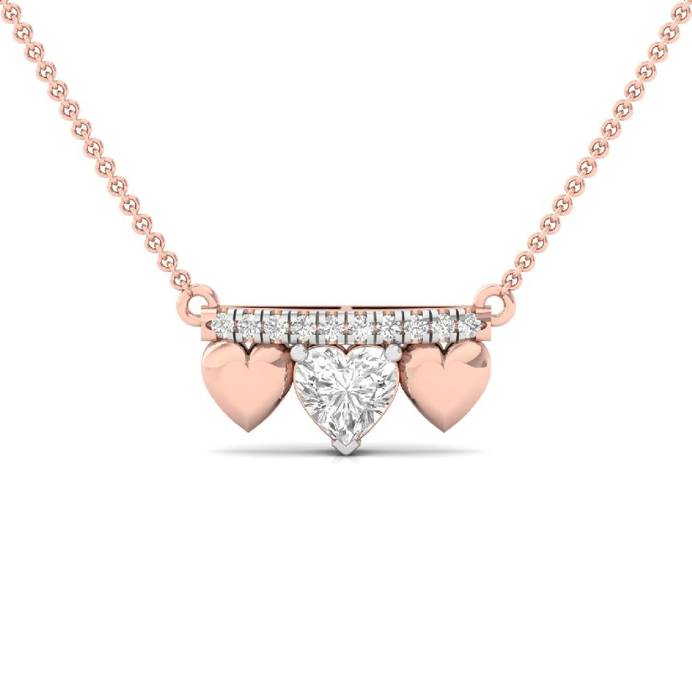 Heart Trio Bar Pendant Minimalist Heart Shape Lab Grown Diamond CVD Diamond Necklace
