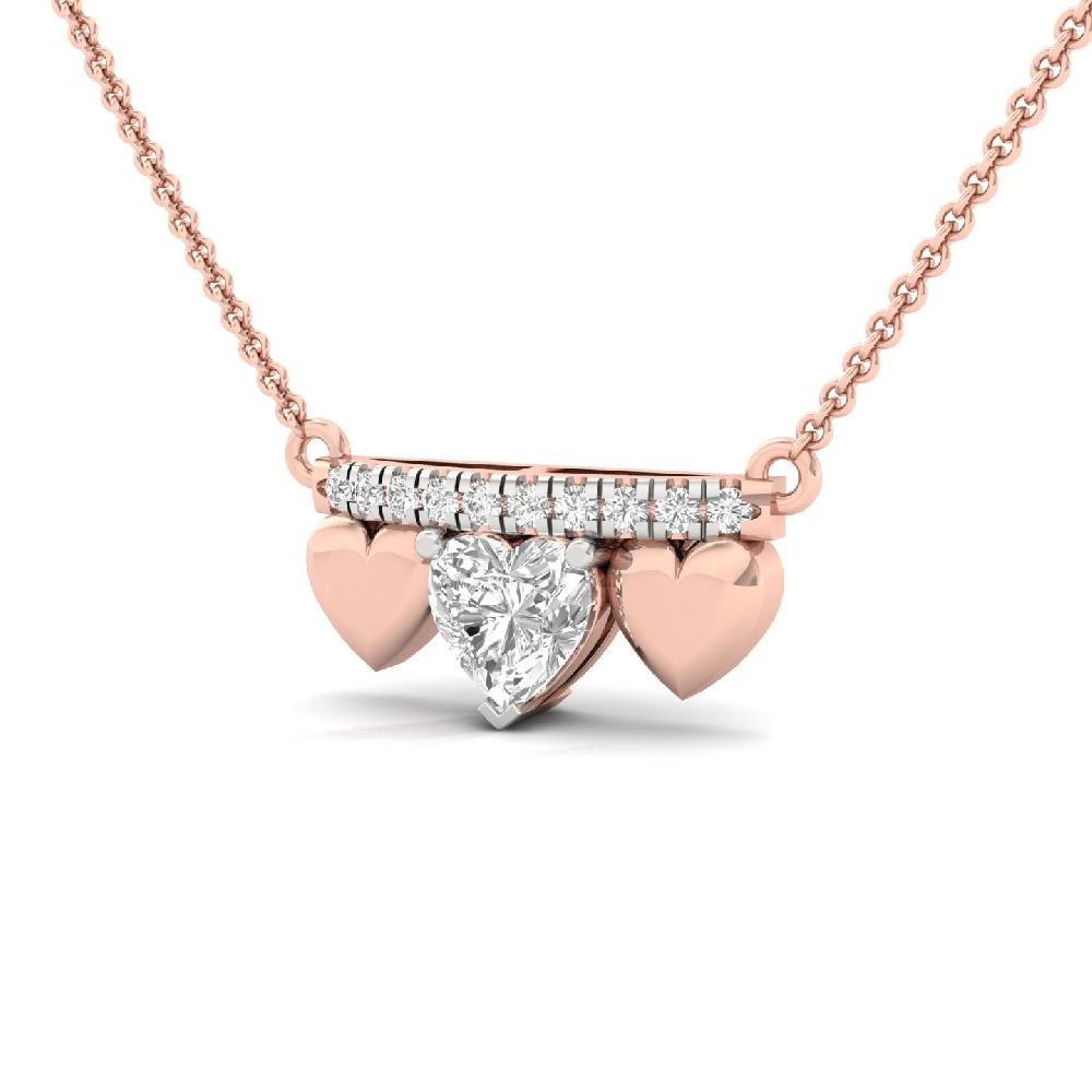 Heart Trio Bar Pendant Minimalist Heart Shape Lab Grown Diamond CVD Diamond Necklace